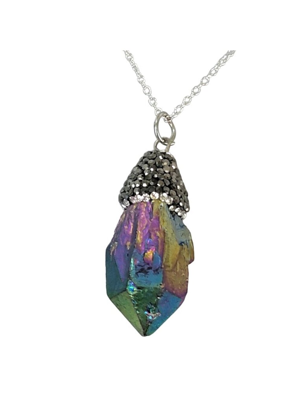 Rainbow Quartz Pendant Necklace Silver Adjustable Chain Women Jewelry New Clasp